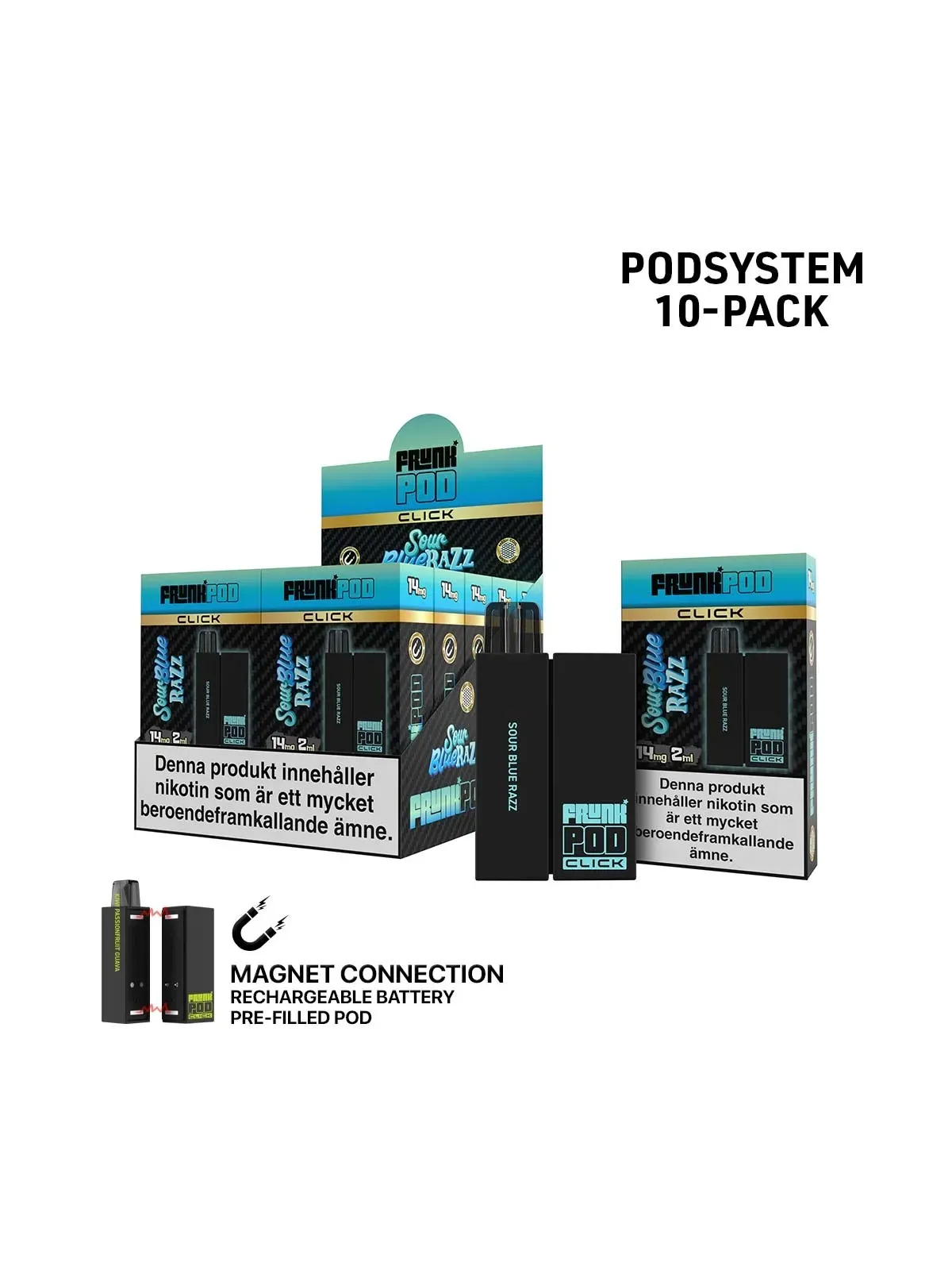 Frunk klick,.Sour Blue Razz Batteri inkl Förfylld Pod 2*10P